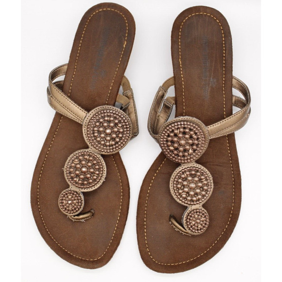 Montego Bay Club Wedge Thong Sandals Women 8 Embellish Brown Slip On - Picture 3 of 7